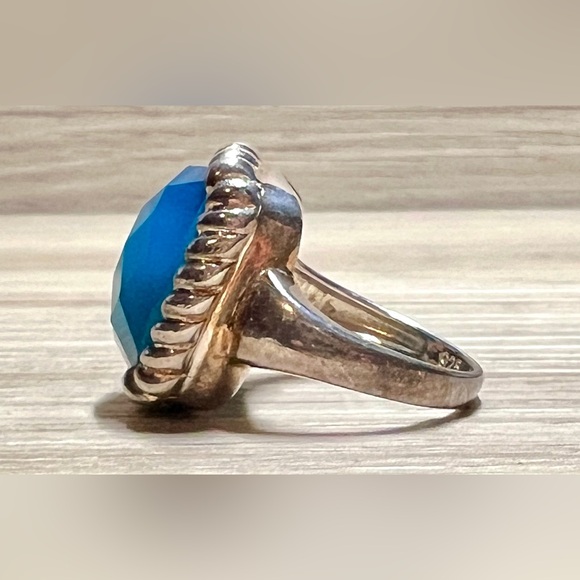 Vintage Designer Signed Aluma (AIL) Blue Turquoise Doublet Ring, Size 7 - Picture 3 of 10